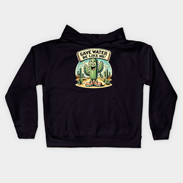 Save Water Cactus Kids Hoodie by Neon Galaxia